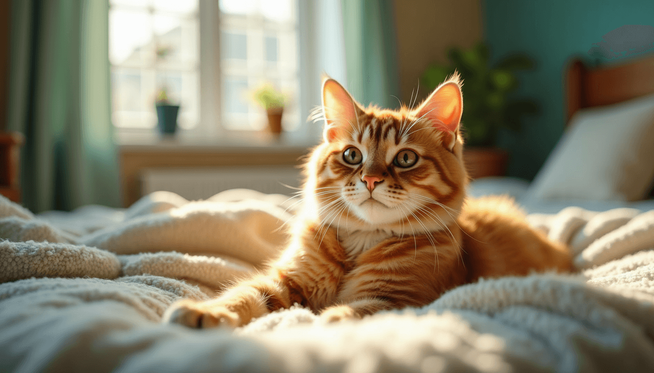 Happy cat relaxing in comfortable boarding space at Purr Stay